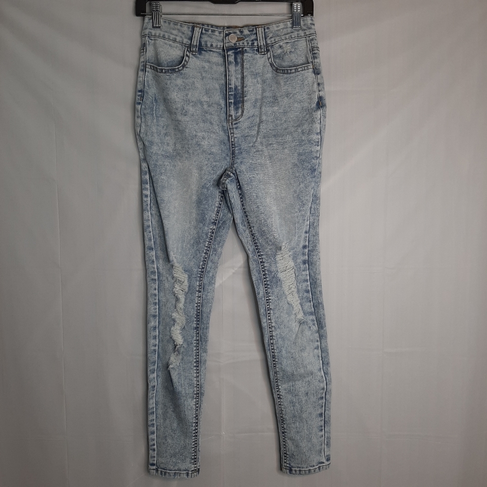 Acid Wash Destructed Skinny Jeans M